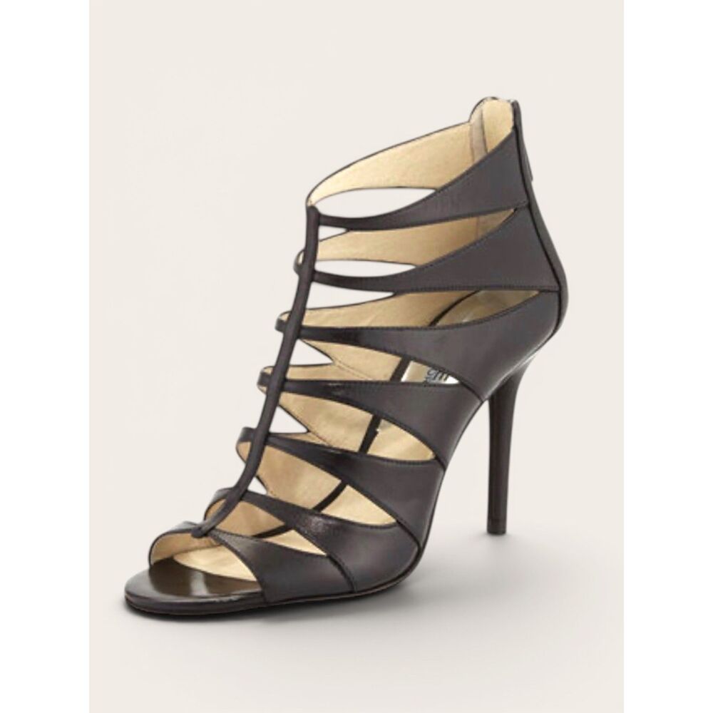 MICHAEL Michael Kors Mavis Open Toe Black Leather Heel Sandals Sz 9.5